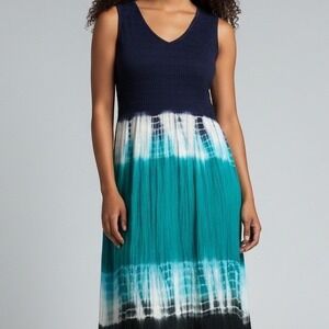NWT Ingear Resort Maxi Dress L/XL Navy Tie Dye Boho Beach Coastal Mermaidcore